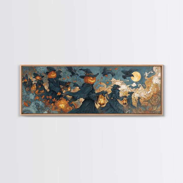 The Clockwork Jack-O-Lantern - Procession Scene, Occult Wall Decor, Extra Wide Wall Art, Canvas Print, Halloween Home Decor, Gothic Wall Art