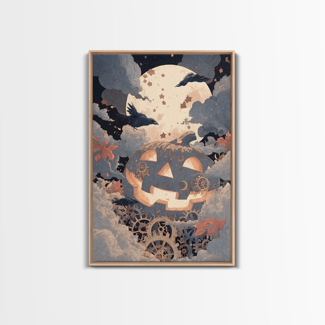 The Clockwork Jack-O-Lantern - Surreal Celestial Vision, Dark Fantasy Wall Art, Vertical Wall Art, Canvas Print, Halloween Home Decor