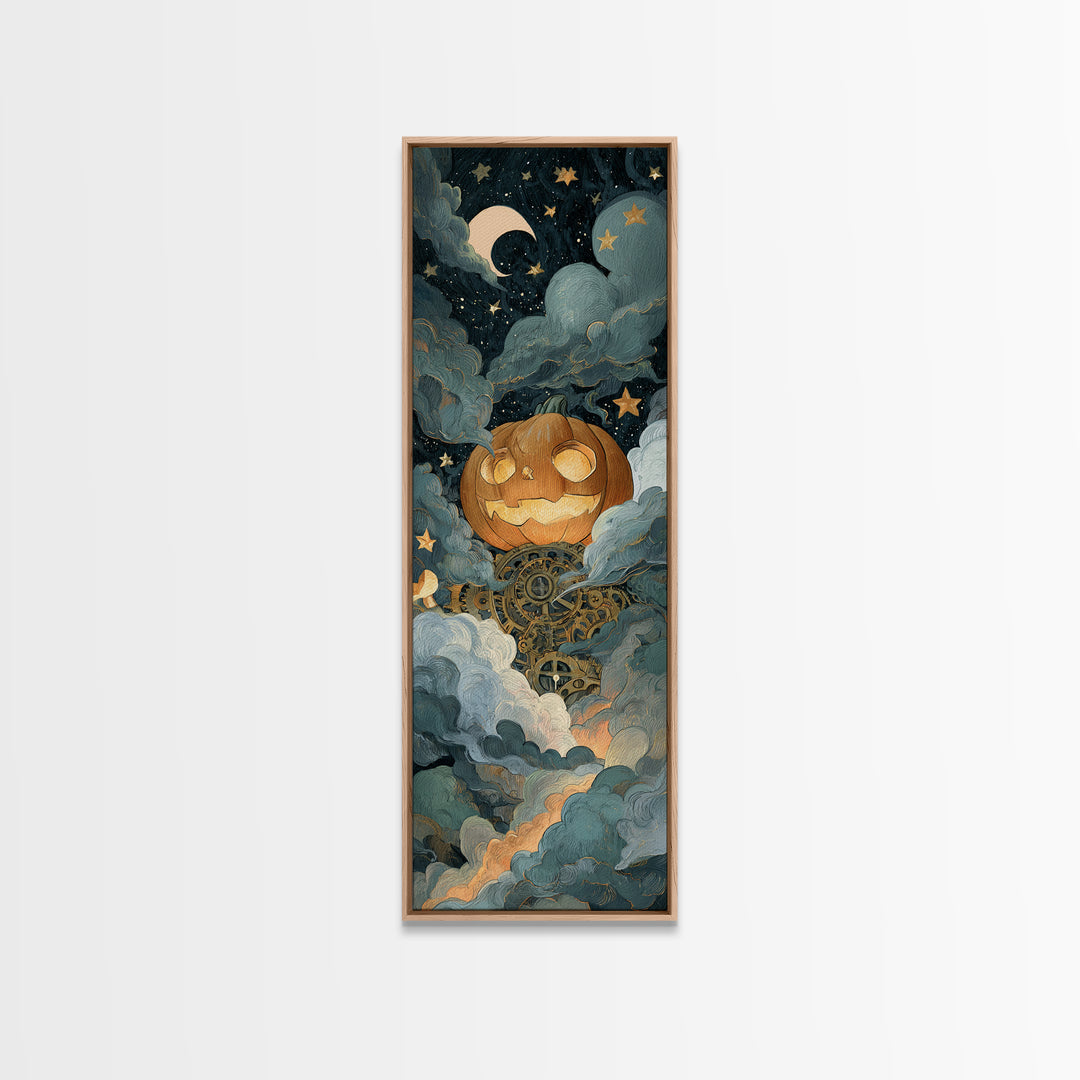 The Clockwork Jack-O-Lantern - Surreal Celestial Vision, Gothic Home Decor, Tall Narrow Wall Art, Canvas Print, Halloween Home Decor