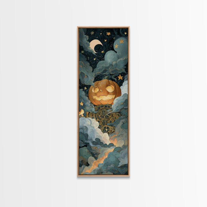 The Clockwork Jack-O-Lantern - Surreal Celestial Vision, Gothic Home Decor, Tall Narrow Wall Art, Canvas Print, Halloween Home Decor