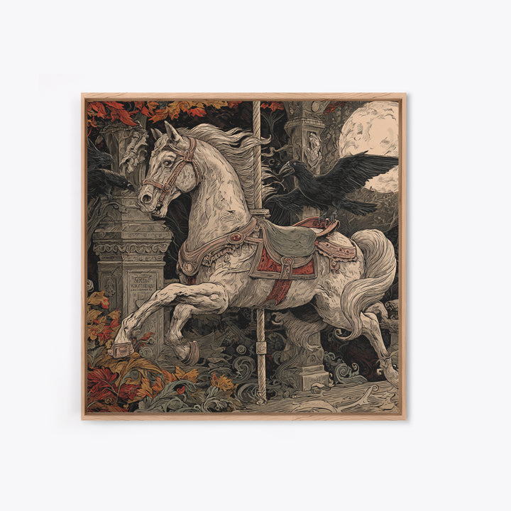 The Graveyard Carousel - Icon Portrait, Halloween Wall Art, Square Wall Art, Framed Canvas Print, Halloween Home Decor, Gothic Wall Art