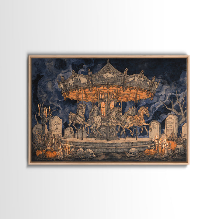 The Graveyard Carousel - Occult Still Life, Macabre Halloween Art, Landscape Wall Art, Framed Canvas Print, Halloween Home Decor