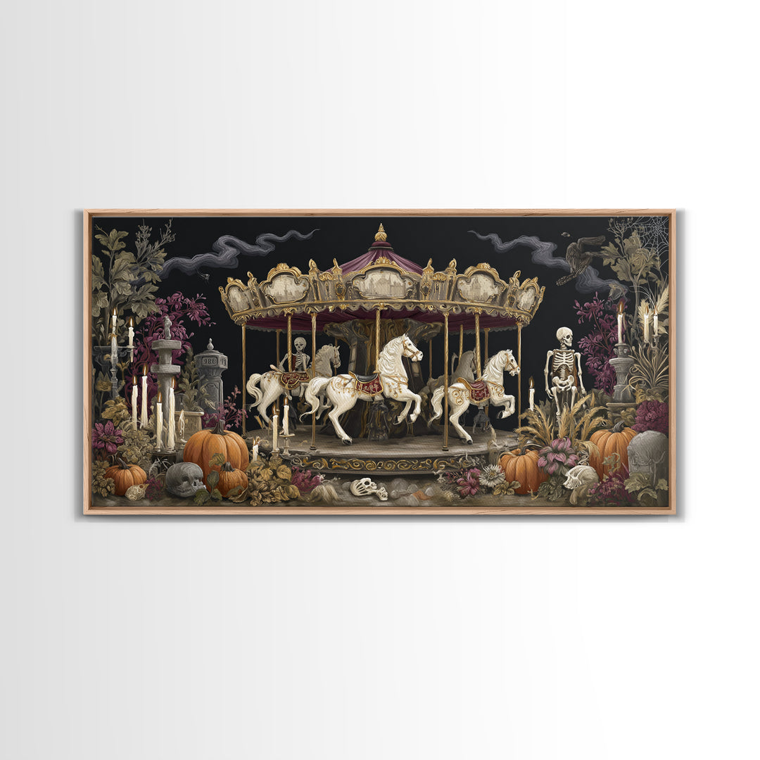 The Graveyard Carousel - Occult Still Life, Occult Wall Decor, Wide Panoramic Art, Canvas Print, Halloween Home Decor, Gothic Wall Art