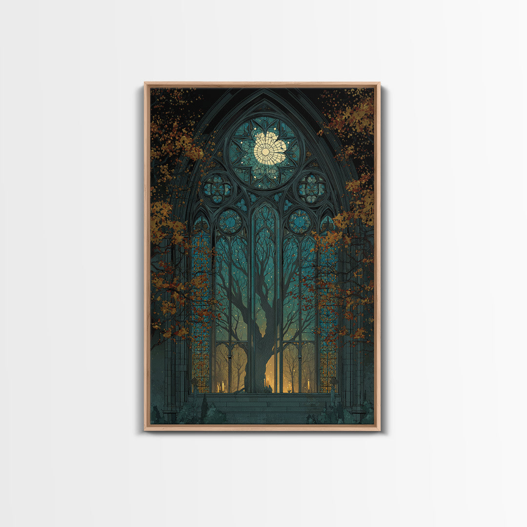 The Spiderweb Cathedral Window - Icon Portrait, Dark Fantasy Wall Art, Vertical Wall Art, Canvas Print, Halloween Home Decor