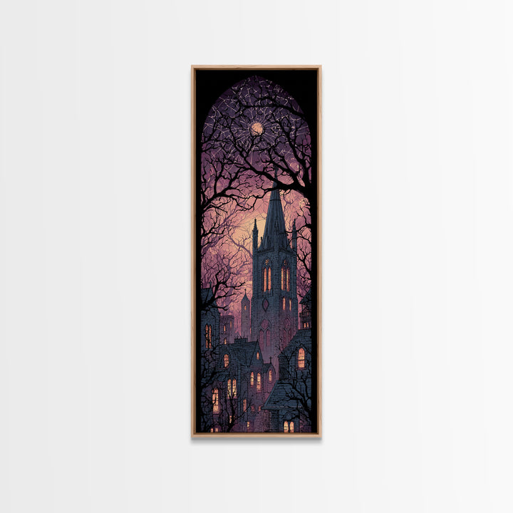 The Spiderweb Cathedral Window - Icon Portrait, Spooky Wall Decor, Tall Narrow Wall Art, Framed Canvas Print, Halloween Home Decor
