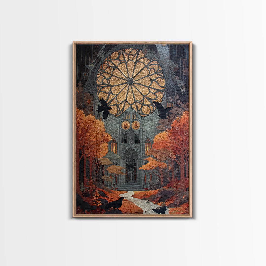 The Spiderweb Cathedral Window - Environmental Panorama, Gothic Home Decor, Vertical Wall Art, Canvas Print, Halloween Home Decor