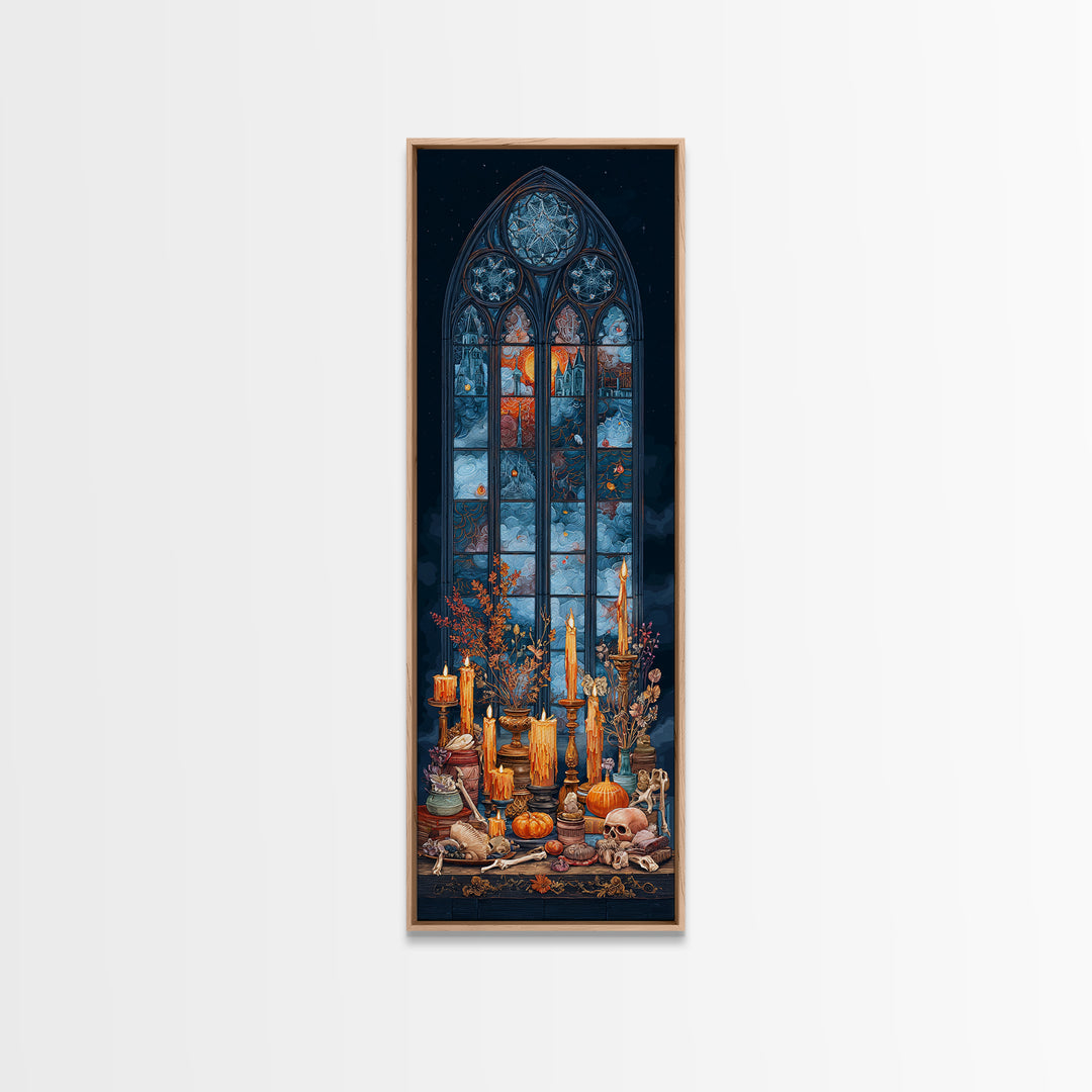 The Spiderweb Cathedral Window - Occult Still Life, Occult Wall Decor, Tall Narrow Wall Art, Canvas Print, Halloween Home Decor
