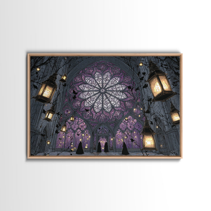 The Spiderweb Cathedral Window - Procession Scene, Occult Wall Decor, Landscape Wall Art, Canvas Print, Halloween Home Decor