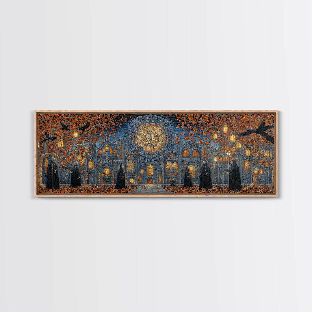 The Spiderweb Cathedral Window - Procession Scene, Occult Wall Decor, Extra Wide Wall Art, Canvas Print, Halloween Home Decor