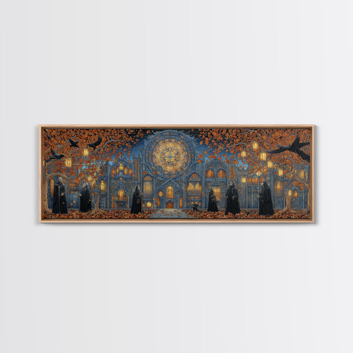 The Spiderweb Cathedral Window - Procession Scene, Occult Wall Decor, Extra Wide Wall Art, Canvas Print, Halloween Home Decor