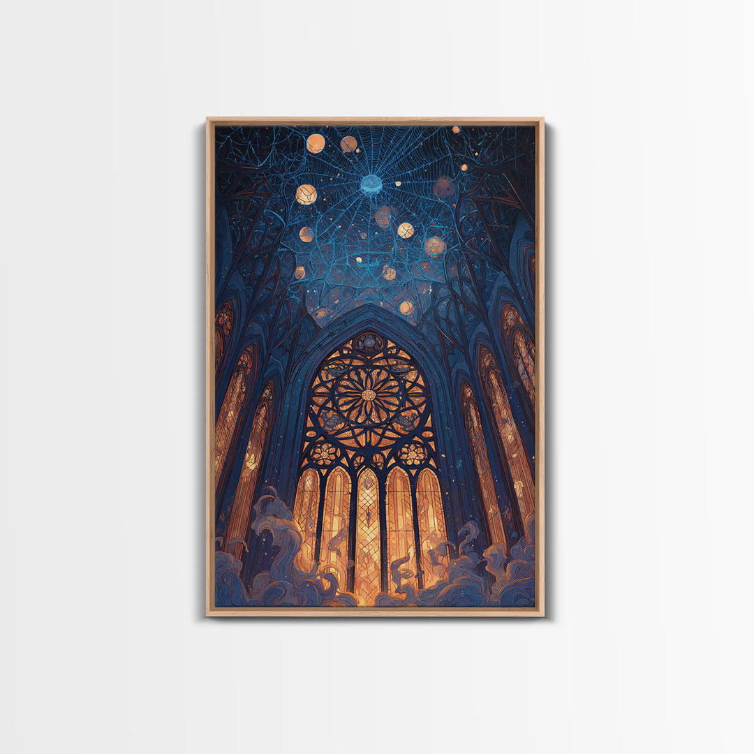 The Spiderweb Cathedral Window - Surreal Celestial Vision, Gothic Home Decor, Vertical Wall Art, Canvas Print, Halloween Home Decor