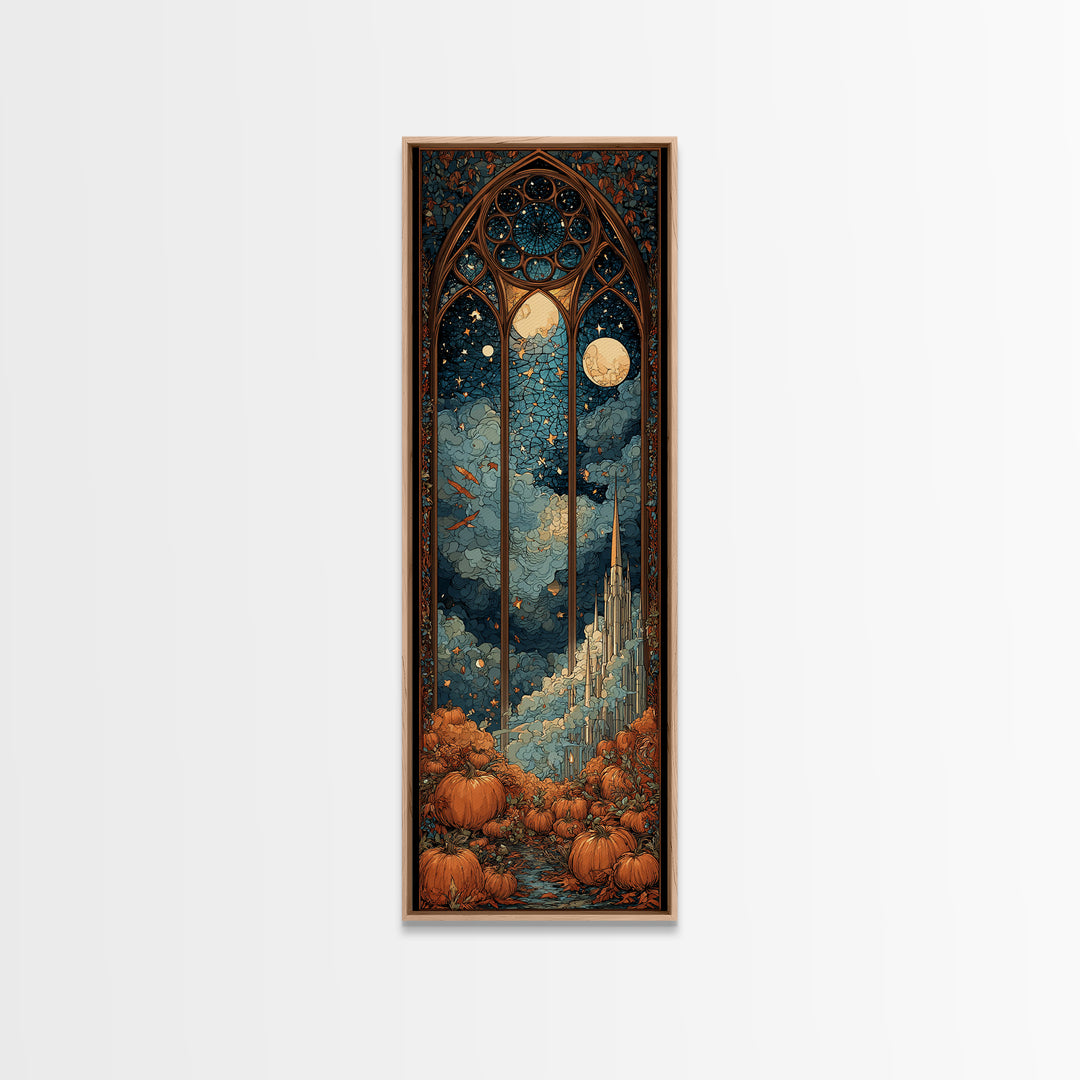 The Spiderweb Cathedral Window - Surreal Celestial Vision, Macabre Halloween Art, Tall Narrow Wall Art, Framed Canvas Print, Gothic Wall Art