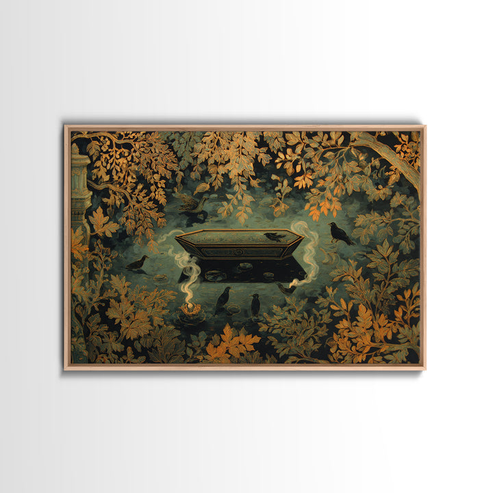 The Floating Coffin Garden - Icon Portrait, Dark Fantasy Wall Art, Landscape Wall Art, Canvas Print, Halloween Home Decor, Gothic Wall Art