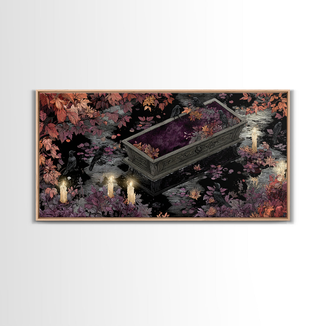 The Floating Coffin Garden - Icon Portrait, Halloween Wall Art, Wide Panoramic Art, Framed Canvas Print, Halloween Home Decor