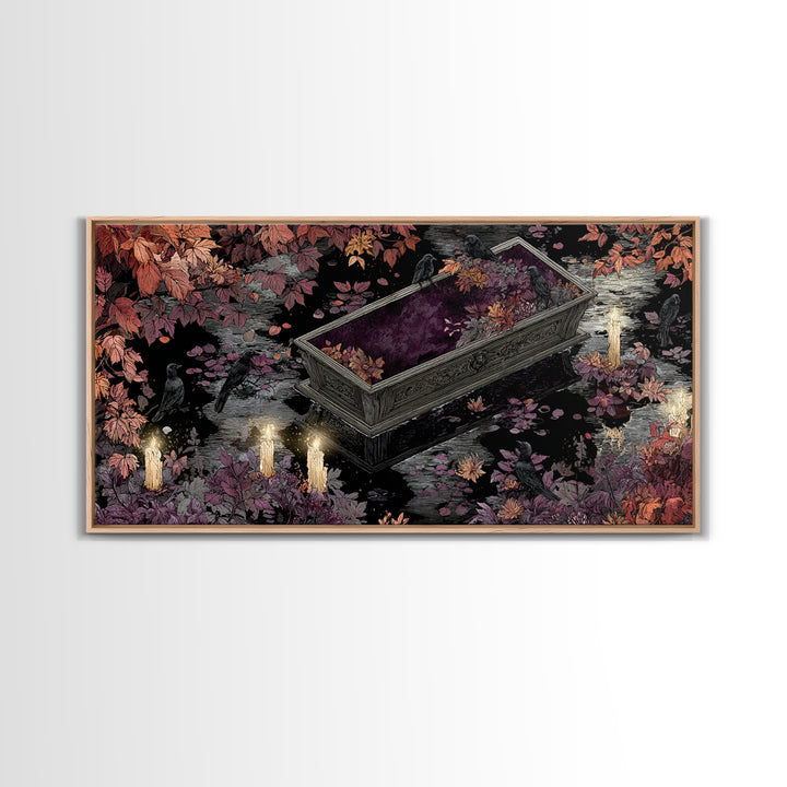 The Floating Coffin Garden - Icon Portrait, Halloween Wall Art, Wide Panoramic Art, Framed Canvas Print, Halloween Home Decor