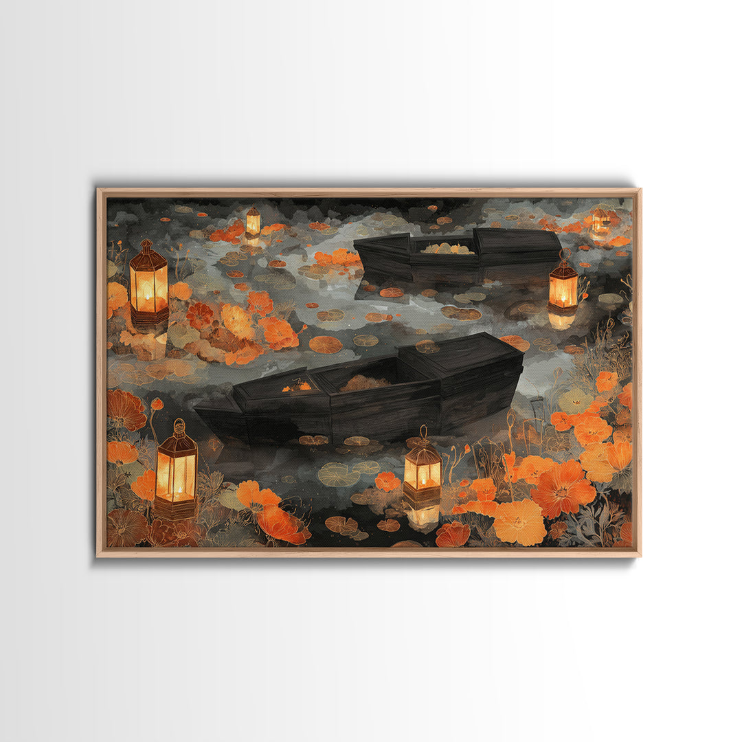 The Floating Coffin Garden - Environmental Panorama, Gothic Home Decor, Landscape Wall Art, Canvas Print, Halloween Home Decor