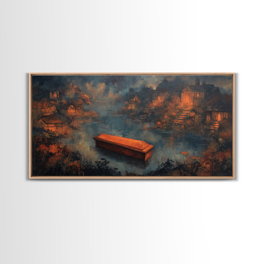 The Floating Coffin Garden - Environmental Panorama, Occult Wall Decor, Wide Panoramic Art, Canvas Print, Halloween Home Decor