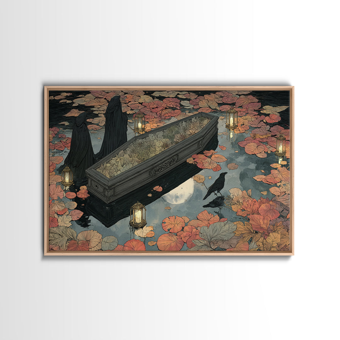 The Floating Coffin Garden - Procession Scene, Gothic Home Decor, Landscape Wall Art, Canvas Print, Halloween Home Decor, Gothic Wall Art