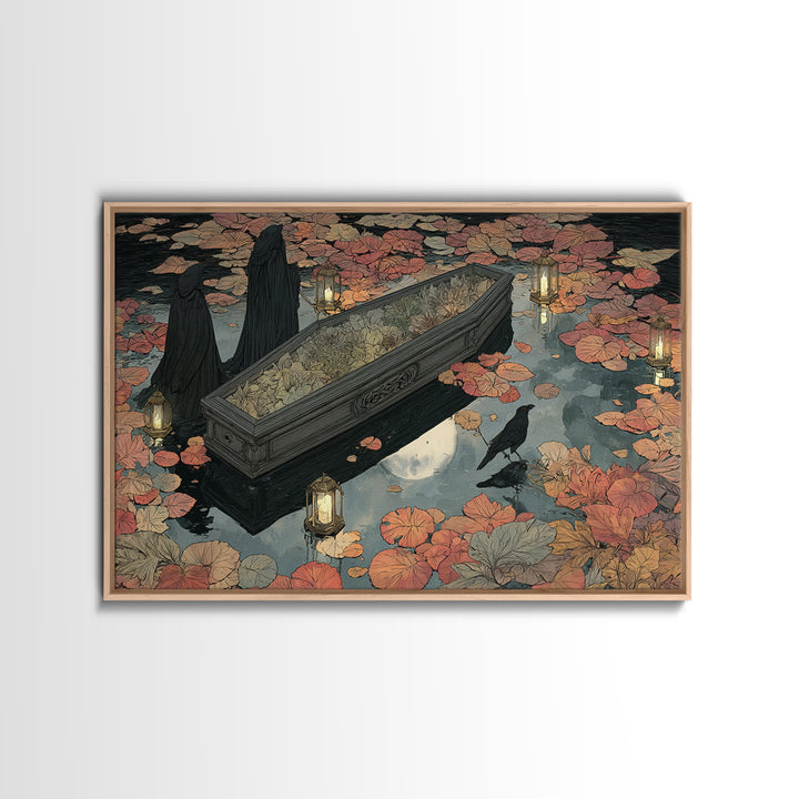 The Floating Coffin Garden - Procession Scene, Gothic Home Decor, Landscape Wall Art, Canvas Print, Halloween Home Decor, Gothic Wall Art