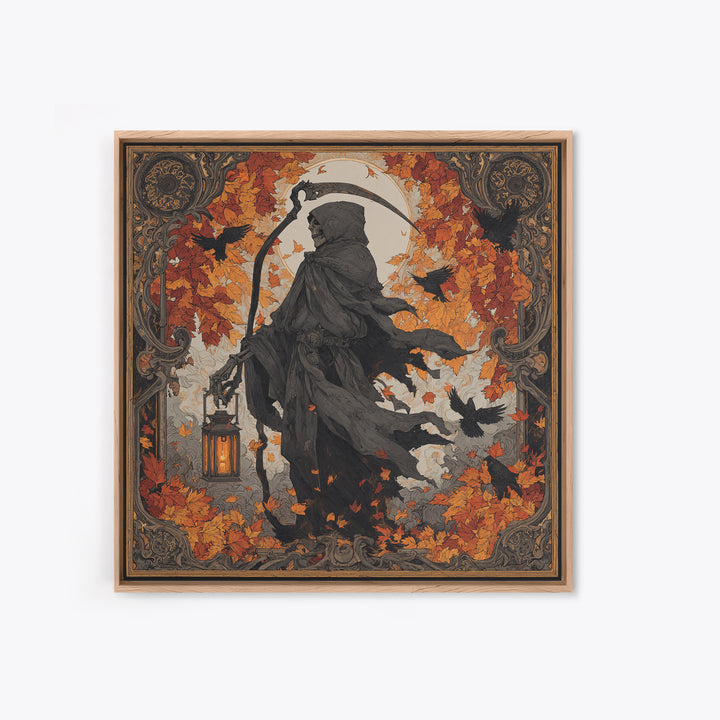 The Autumn Reaper Parade - Icon Portrait, Spooky Wall Decor, Square Wall Art, Framed Canvas Print, Halloween Home Decor, Gothic Wall Art