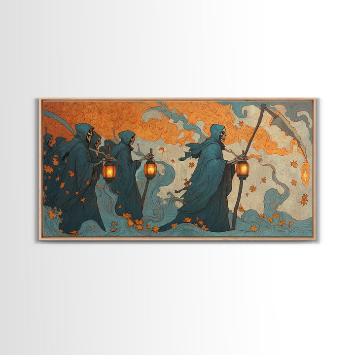 The Autumn Reaper Parade - Icon Portrait, Dark Fantasy Wall Art, Wide Panoramic Art, Canvas Print, Halloween Home Decor, Gothic Wall Art