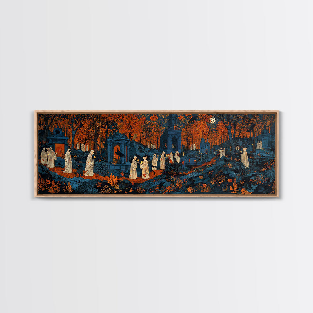 The Autumn Reaper Parade - Environmental Panorama, Spooky Wall Decor, Extra Wide Wall Art, Framed Canvas Print, Halloween Home Decor