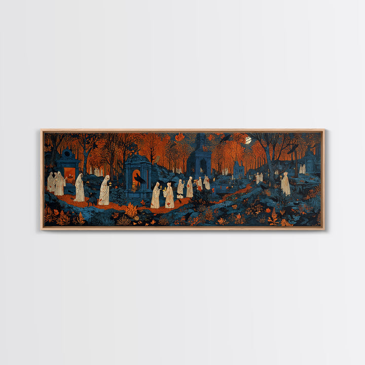 The Autumn Reaper Parade - Environmental Panorama, Spooky Wall Decor, Extra Wide Wall Art, Framed Canvas Print, Halloween Home Decor