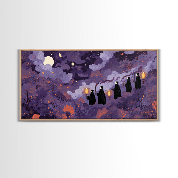 The Autumn Reaper Parade - Surreal Celestial Vision, Gothic Home Decor, Wide Panoramic Art, Canvas Print, Halloween Home Decor