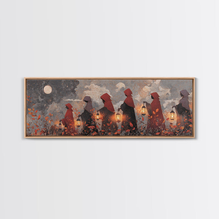 The Autumn Reaper Parade - Surreal Celestial Vision, Spooky Wall Decor, Extra Wide Wall Art, Framed Canvas Print, Halloween Home Decor