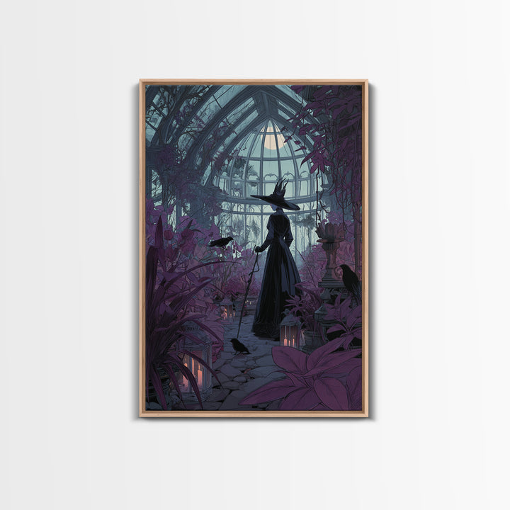 The Witch Queen Greenhouse - Icon Portrait, Macabre Halloween Art, Vertical Wall Art, Framed Canvas Print, Halloween Home Decor