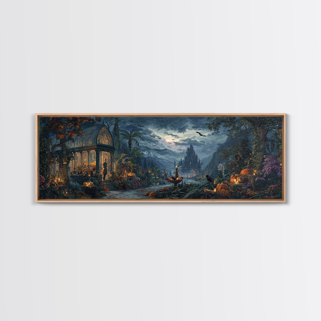 The Witch Queen Greenhouse - Environmental Panorama, Dark Fantasy Wall Art, Extra Wide Wall Art, Canvas Print, Halloween Home Decor