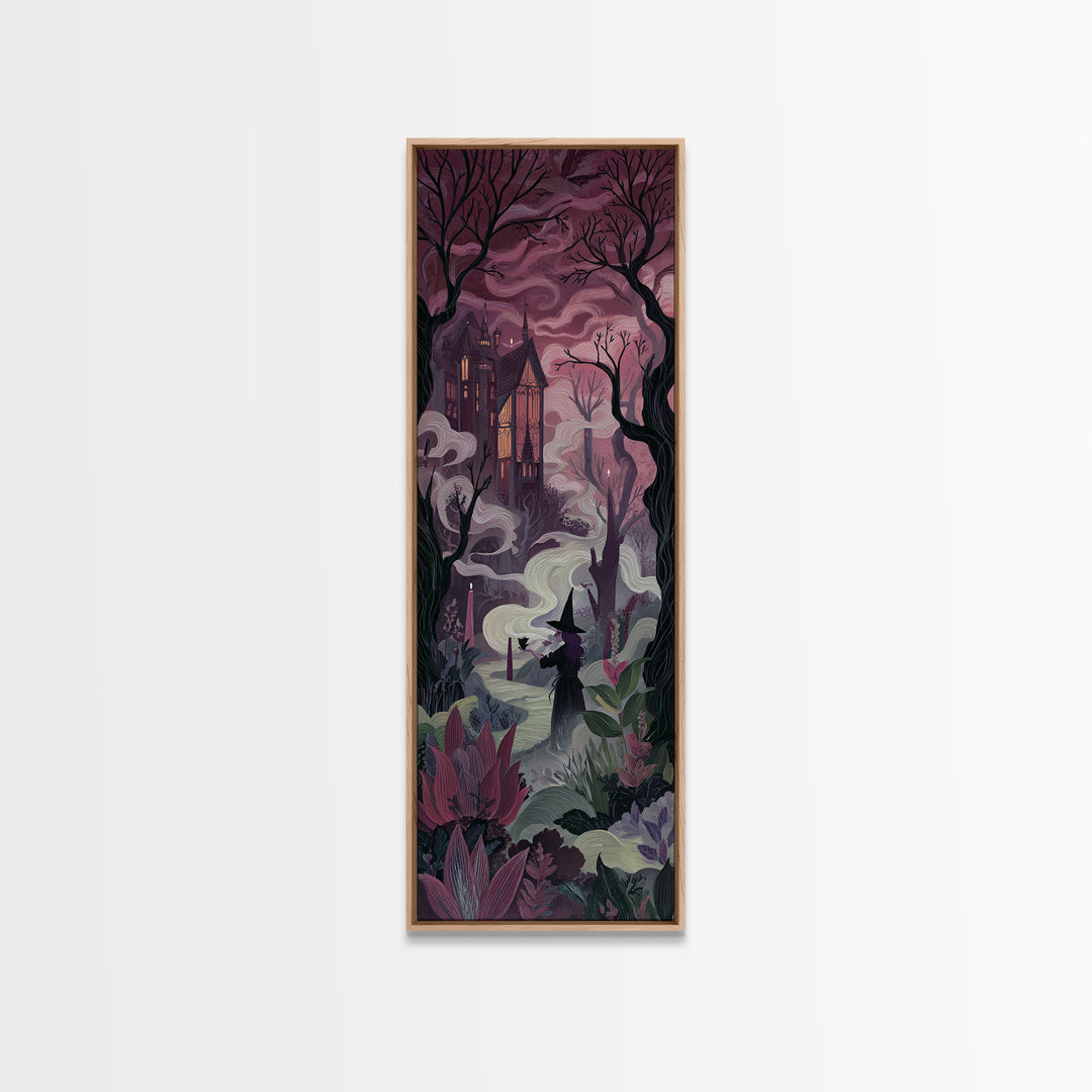 The Witch Queen Greenhouse - Environmental Panorama, Occult Wall Decor, Tall Narrow Wall Art, Canvas Print, Halloween Home Decor
