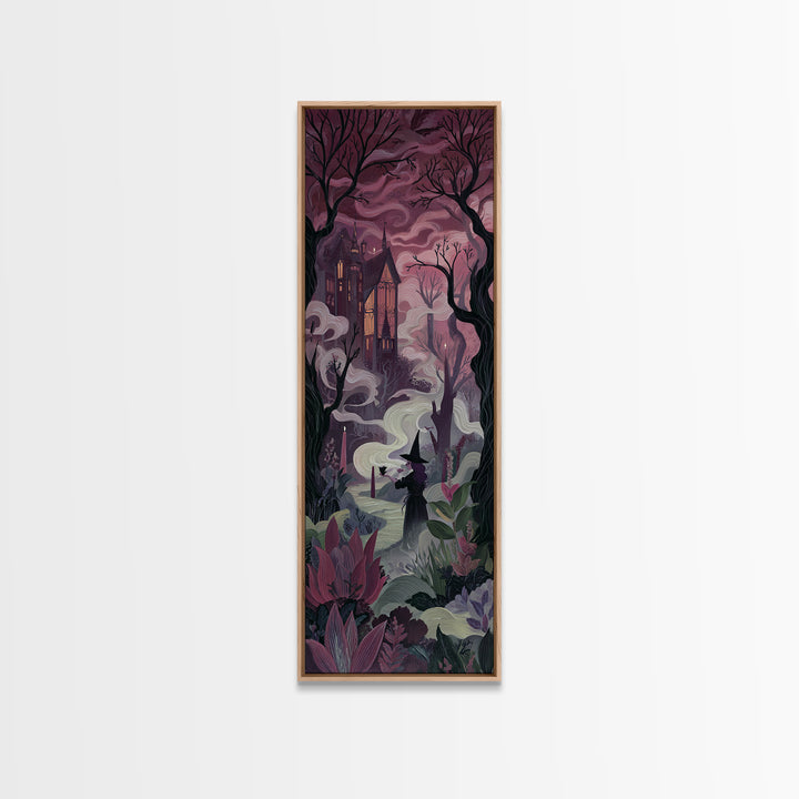 The Witch Queen Greenhouse - Environmental Panorama, Occult Wall Decor, Tall Narrow Wall Art, Canvas Print, Halloween Home Decor