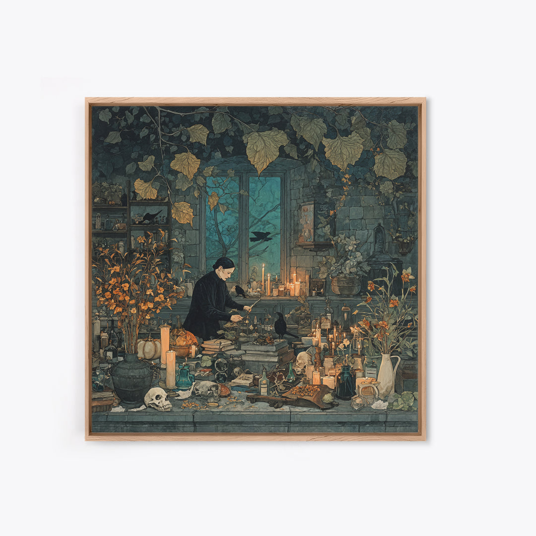 The Witch Queen Greenhouse - Occult Still Life, Gothic Home Decor, Square Wall Art, Canvas Print, Halloween Home Decor, Gothic Wall Art