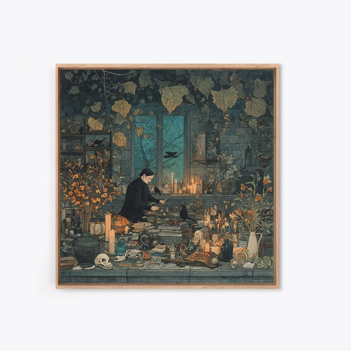The Witch Queen Greenhouse - Occult Still Life, Gothic Home Decor, Square Wall Art, Canvas Print, Halloween Home Decor, Gothic Wall Art