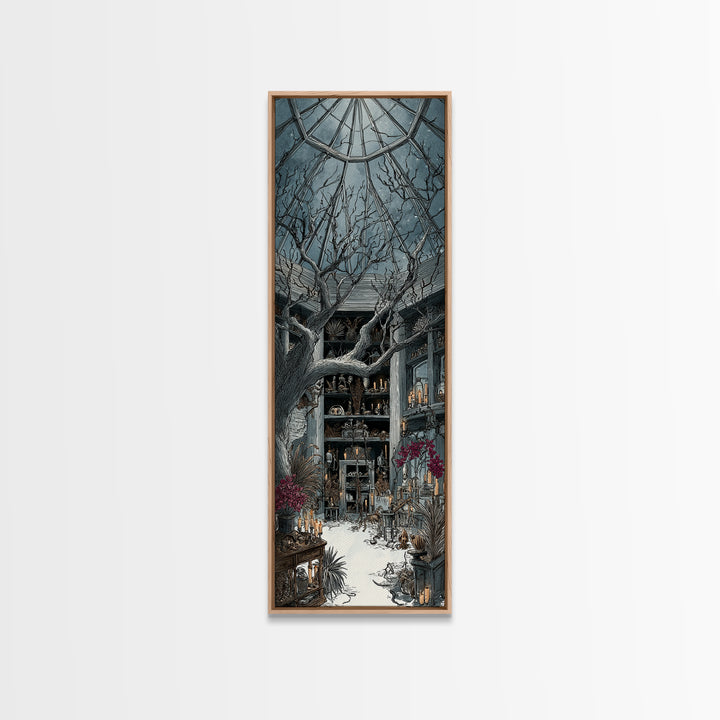 The Witch Queen Greenhouse - Occult Still Life, Spooky Wall Decor, Tall Narrow Wall Art, Framed Canvas Print, Halloween Home Decor