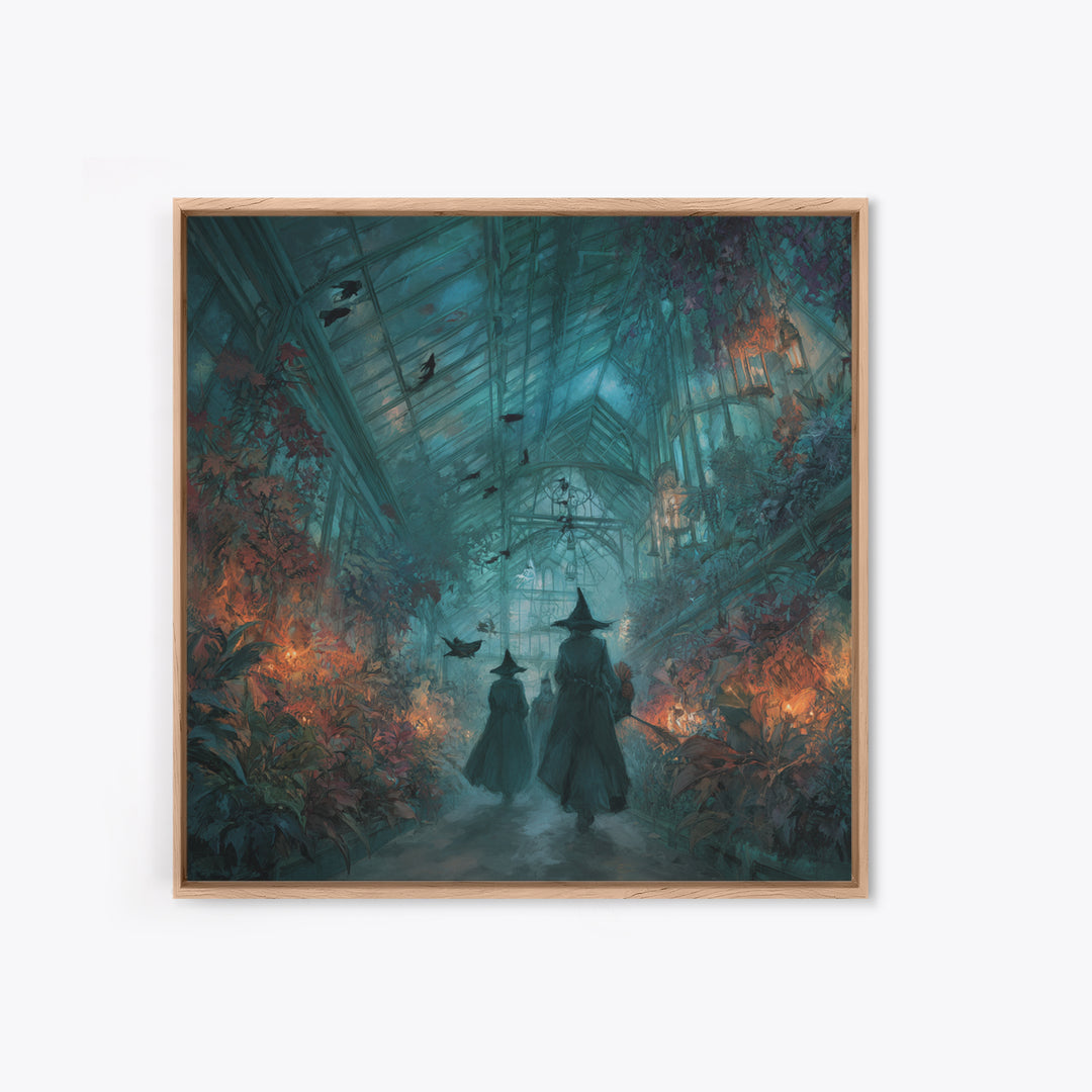 The Witch Queen Greenhouse - Procession Scene, Dark Fantasy Wall Art, Square Wall Art, Canvas Print, Halloween Home Decor, Gothic Wall Art