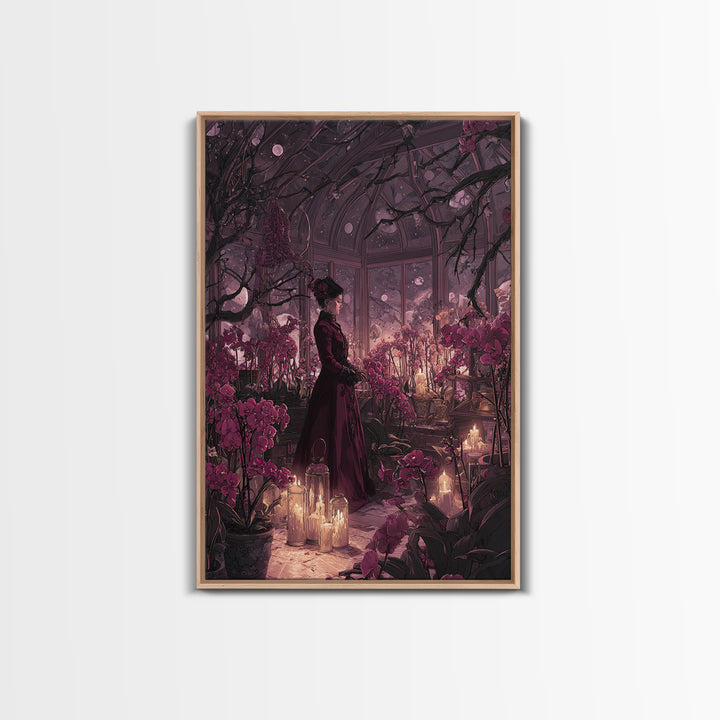 The Witch Queen Greenhouse - Surreal Celestial Vision, Gothic Home Decor, Vertical Wall Art, Canvas Print, Halloween Home Decor