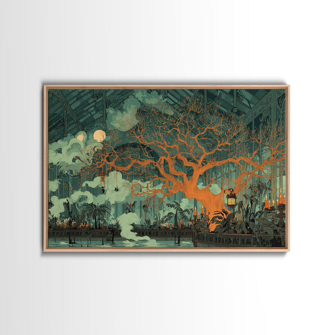 The Witch Queen Greenhouse - Surreal Celestial Vision, Dark Fantasy Wall Art, Landscape Wall Art, Canvas Print, Halloween Home Decor