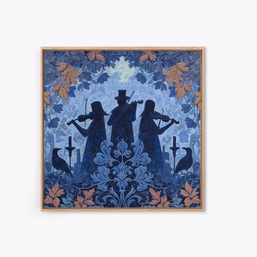 The Ghostly Violin Procession - Icon Portrait, Spooky Wall Decor, Square Wall Art, Framed Canvas Print, Halloween Home Decor