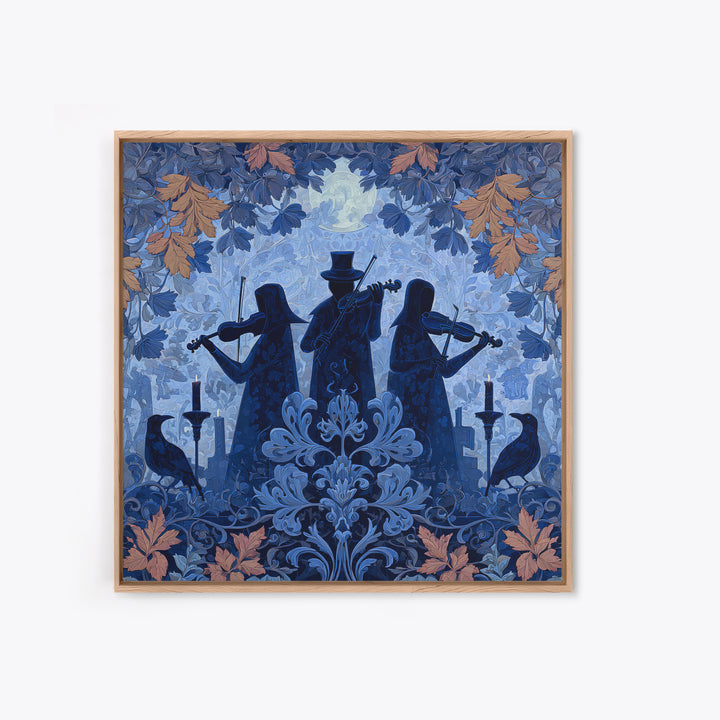 The Ghostly Violin Procession - Icon Portrait, Spooky Wall Decor, Square Wall Art, Framed Canvas Print, Halloween Home Decor