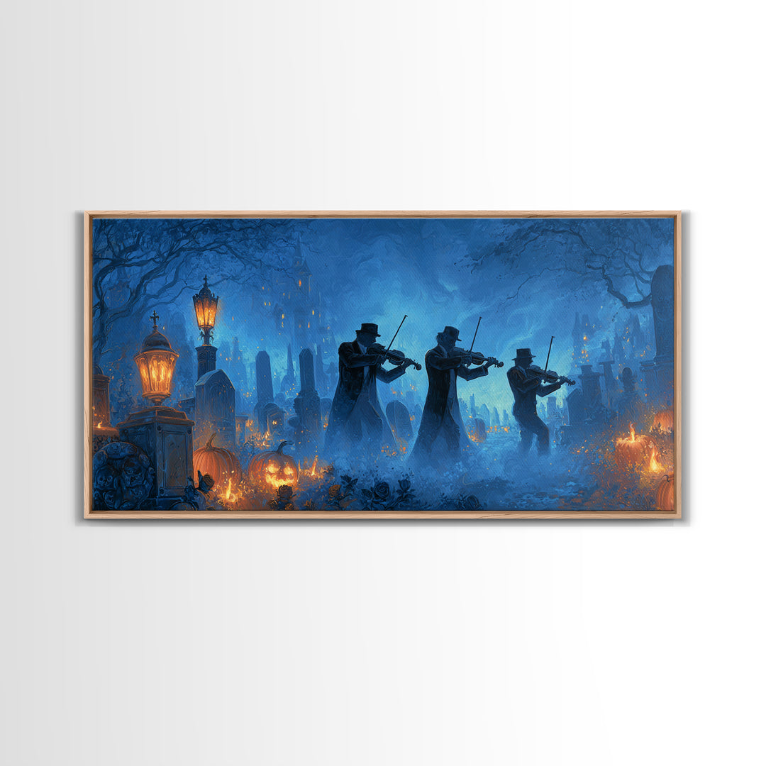 The Ghostly Violin Procession - Icon Portrait, Halloween Wall Art, Wide Panoramic Art, Framed Canvas Print, Halloween Home Decor