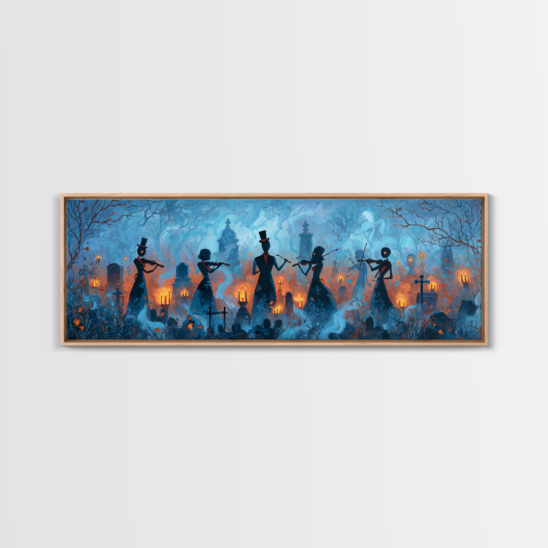 The Ghostly Violin Procession - Icon Portrait, Macabre Halloween Art, Extra Wide Wall Art, Framed Canvas Print, Halloween Home Decor