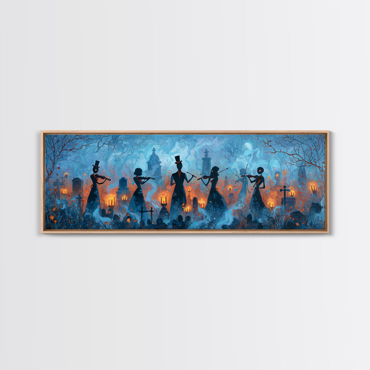 The Ghostly Violin Procession - Icon Portrait, Macabre Halloween Art, Extra Wide Wall Art, Framed Canvas Print, Halloween Home Decor