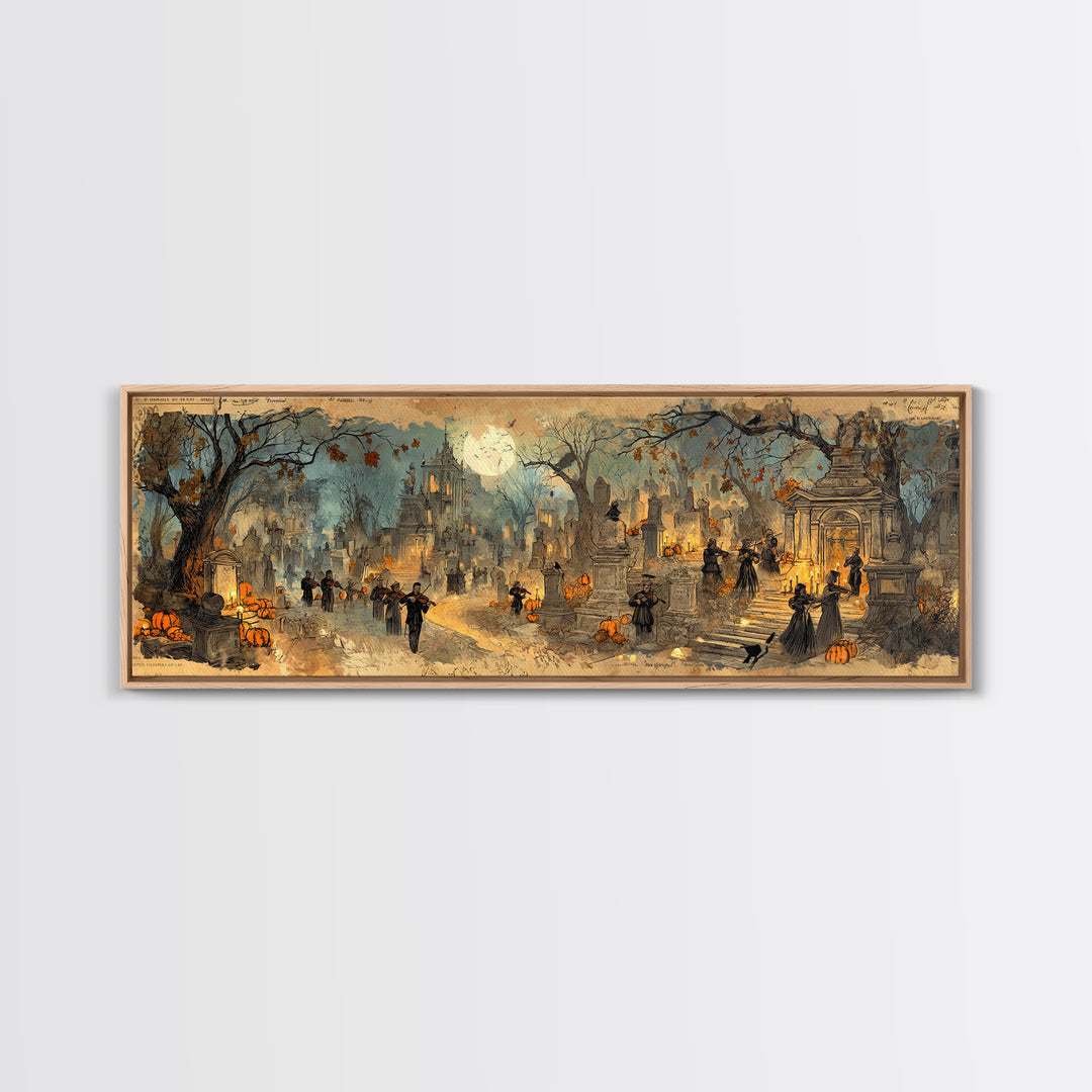 The Ghostly Violin Procession - Environmental Panorama, Occult Wall Decor, Extra Wide Wall Art, Canvas Print, Halloween Home Decor