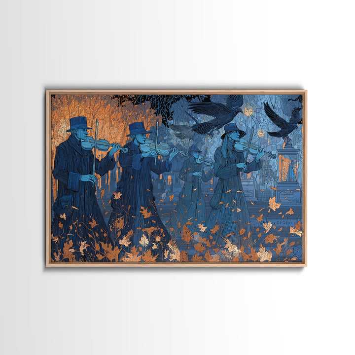 The Ghostly Violin Procession - Procession Scene, Halloween Wall Art, Landscape Wall Art, Framed Canvas Print, Halloween Home Decor