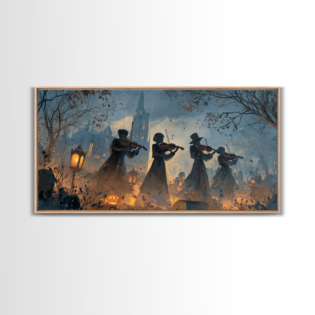 The Ghostly Violin Procession - Procession Scene, Occult Wall Decor, Wide Panoramic Art, Canvas Print, Halloween Home Decor, Gothic Wall Art