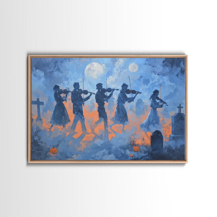 The Ghostly Violin Procession - Surreal Celestial Vision, Macabre Halloween Art, Landscape Wall Art, Framed Canvas Print, Gothic Wall Art