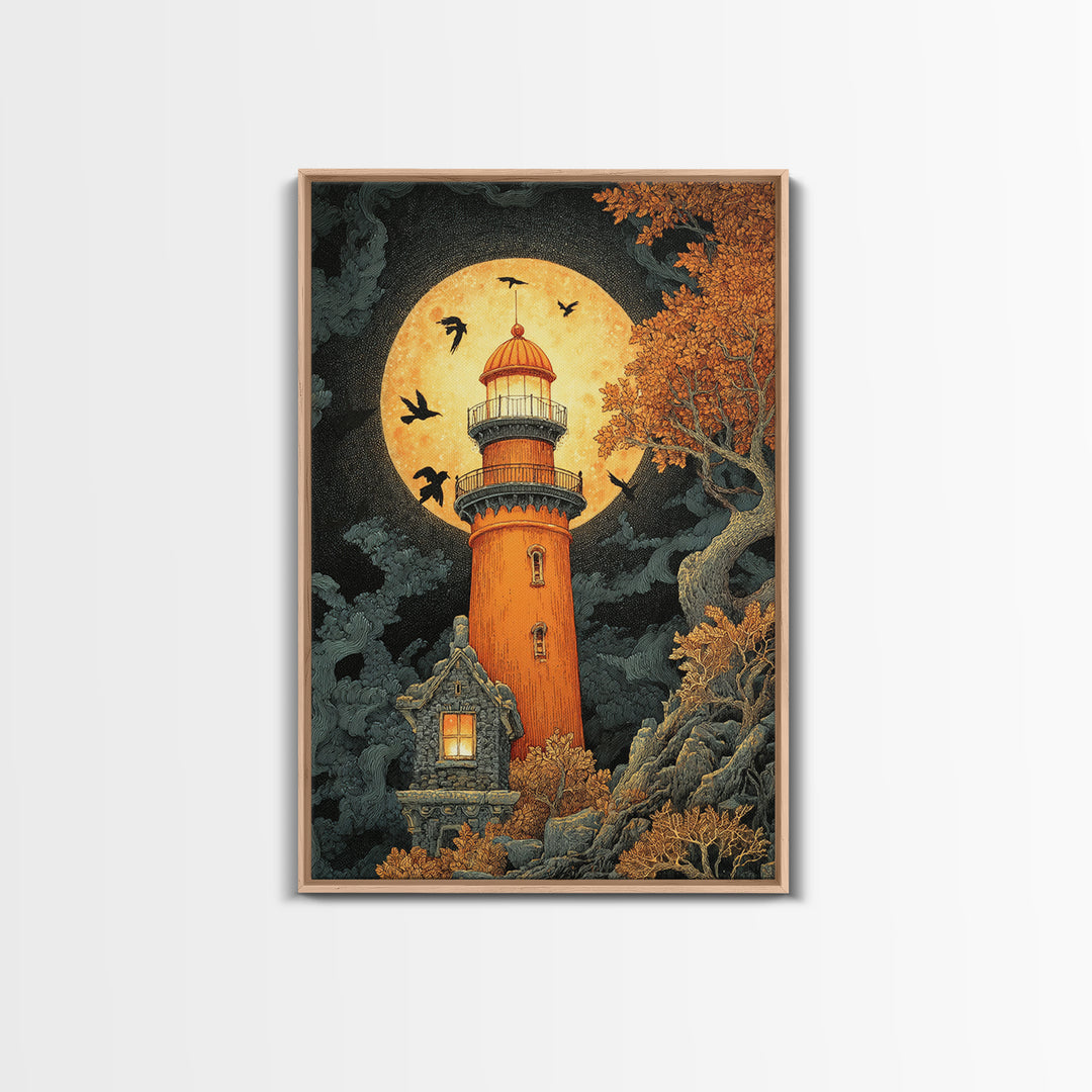 The Pumpkin Moon Lighthouse - Icon Portrait, Gothic Home Decor, Vertical Wall Art, Canvas Print, Halloween Home Decor, Gothic Wall Art