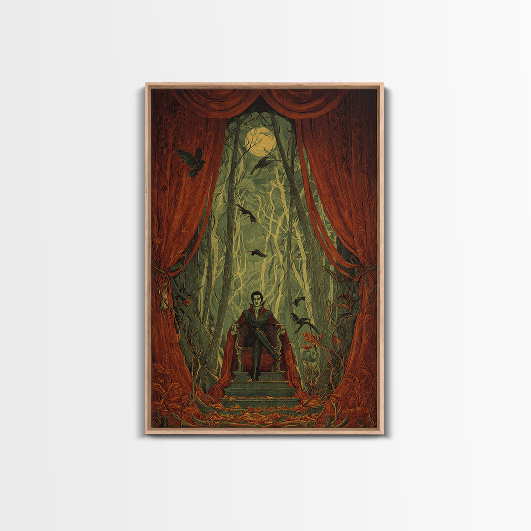 The Velvet Vampire Conservatory - Icon Portrait, Macabre Halloween Art, Vertical Wall Art, Framed Canvas Print, Halloween Home Decor